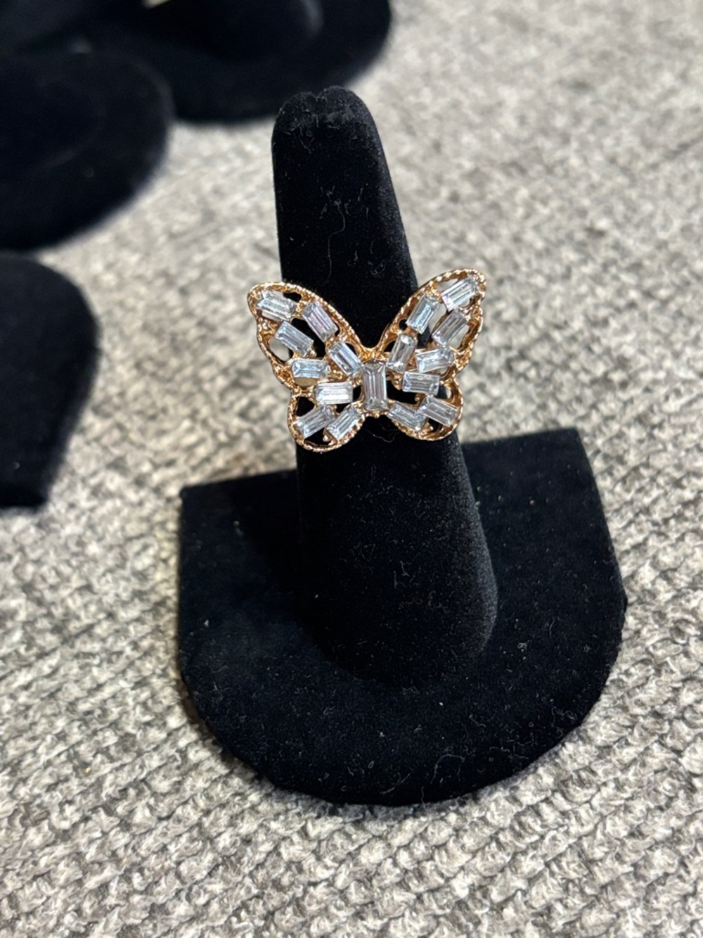 Gold Butterfly Crystal Ring - Women's Fashion Jewelry size 7